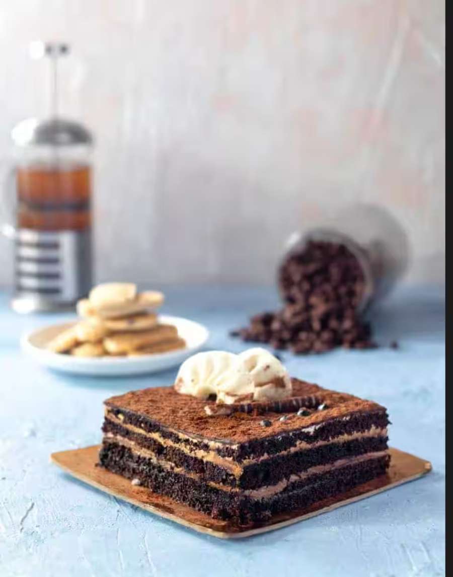 Layered chocolate pastry with cream