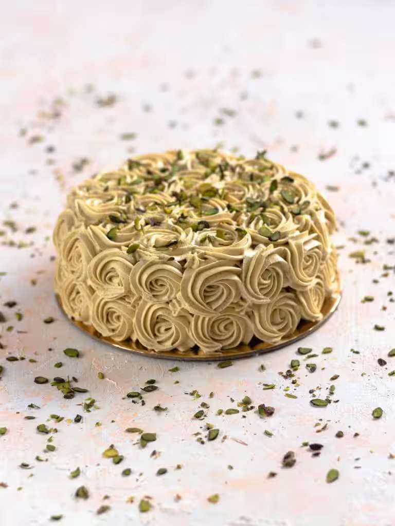 Pistachio rose cream cake