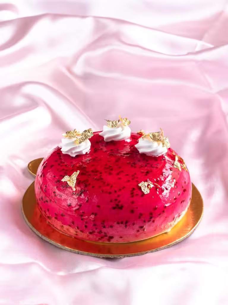 Glazed celebration cake on silk